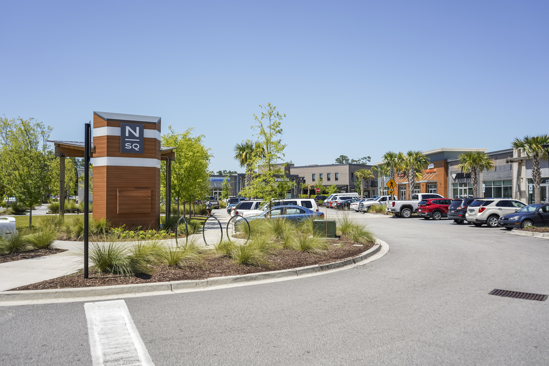 Nexton Square entry sign and storefronts
